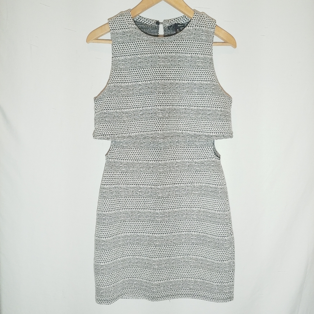 Aqua Side Cutouts Black & White Mini Dress